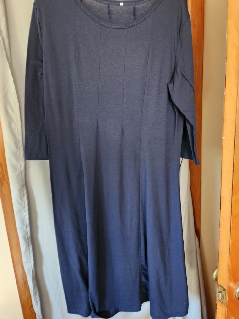 Navy Blue Swing Dress Size Large 3/4 Sleeve Cotton Blend